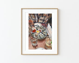 Oyster Watercolor Art Print - Oyster Date Night Print, Oyster Watercolor, Coastal Art, Kitchen Wall Art, Food Poster