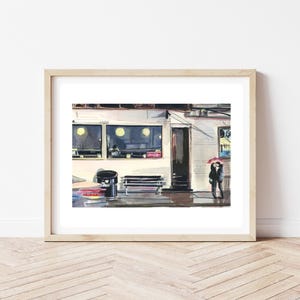Nighttime Streetscape - Neon Sign - Rainy Night - Date Night Poster - Cocktail Bar