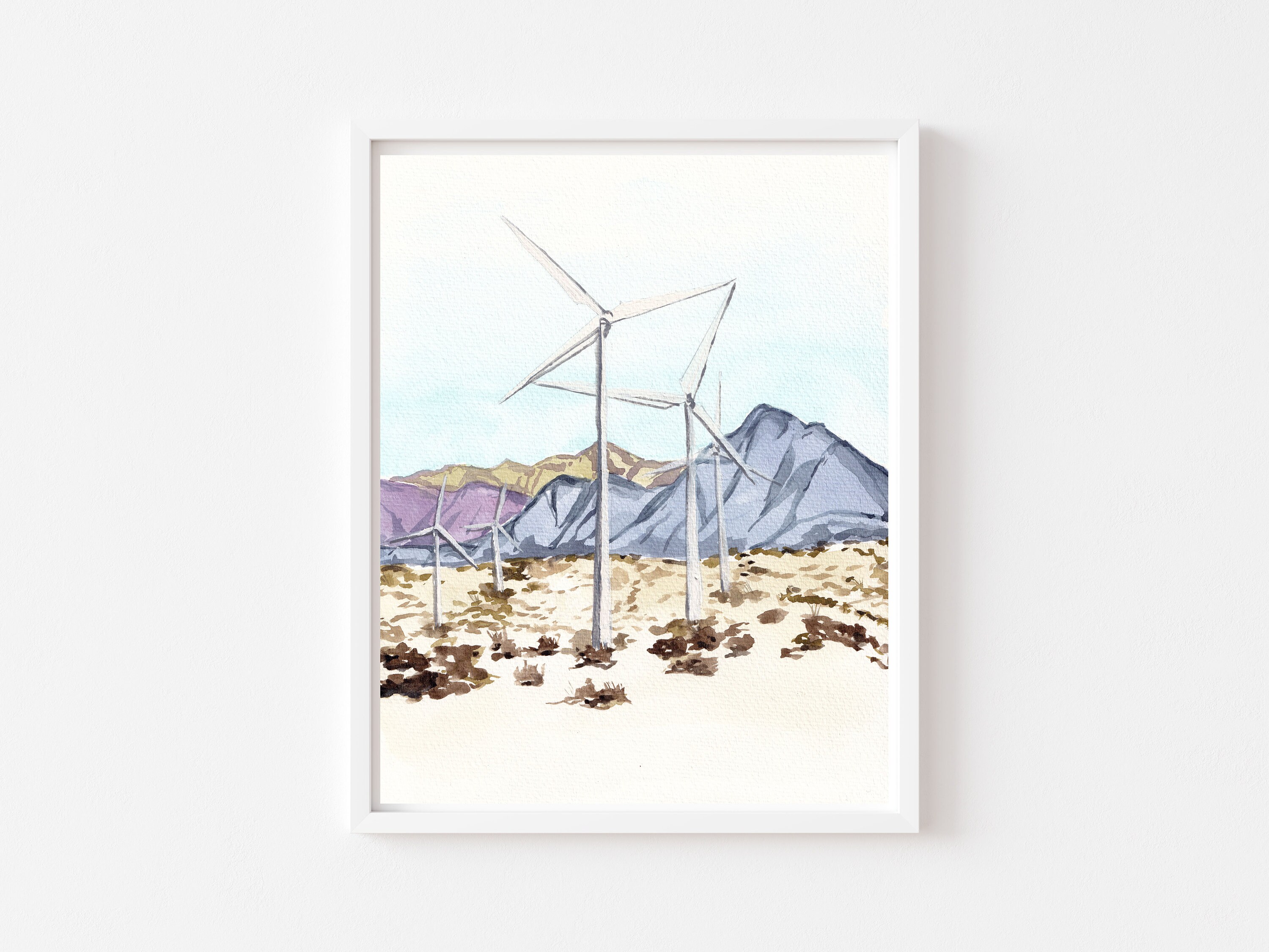 Palm Springs Windmill Watercolor Print, Coachella Valley Wall Art