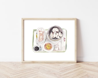 Dim Sum Watercolor Art Print | Hong Kong Food Illustration, Kitchen Wall Decor