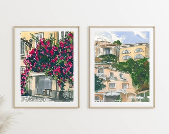 Italian Seaside Art Prints | Watercolor Gallery Wall Set, Amalfi Coast View