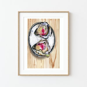 Oyster Shell Print - Oyster Wall Art, Oyster Watercolor, Pink Oyster, Kitchen Wall Art, Food Poster