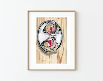Oyster Shell Watercolor Print | Oyster Wall Art, Pink Oyster, Kitchen Wall Art