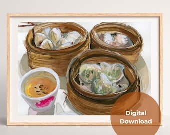 DIGITAL DOWNLOAD - Dim Sum Poster - Chinese Dumpling Wall Art, Hong Kong Dim Sum, Asian Food Print,