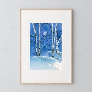 Birch Trees Art Print - Winter Watercolor Forest Print Painting - Forest Wall Decor - Tree Nature Wall Art