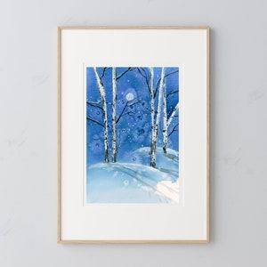 Birch Trees Art Print Winter Watercolor Forest Print Painting Forest Wall Decor Tree Nature Wall Art image 1