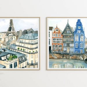 Amsterdam Watercolor Art Print | Amsterdam Skyline, Netherlands Illustration, Travel Prints image 6
