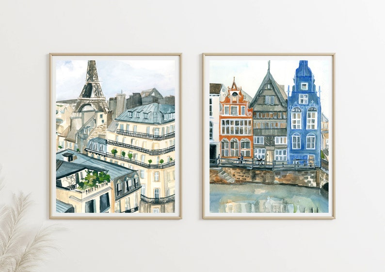 Amsterdam Watercolor Art Print | Amsterdam Skyline, Netherlands Illustration, Travel Prints image 6