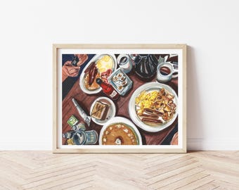 Brunch Table Art Print | Food Still Life Painting | Breakfast Table Wall Art | Kitchen Decor Print | Cafe Scene Illustration