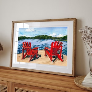 Muskoka Chair Wall Art, Adirondack chairs, Cottage Scene Illustration, Nature Watercolour Art, Canadiana Poster, Cottage Country Home Decor image 2