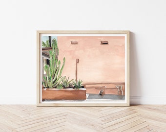 Desert Building Art Print | Arizona Desert in Sunset Tones, Abstract California, Boho Minimalist