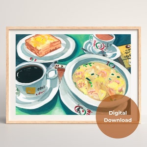 DIGITAL DOWNLOAD - Hong Kong Breakfast Poster - Chinese Noodle  Wall Art, Hong Kong Dim Sum, Asian Food Print,