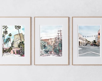 Los Angeles Art - Los Angeles Poster, Set of Three, Los Angeles, Los Angeles Prints, Los Angeles Print, Venice Beach Print, California Art