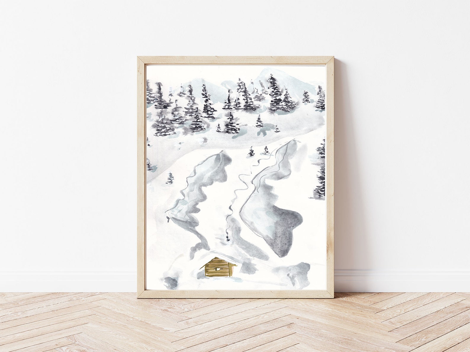 Winter Skiing Art Print Ski Snowboard Wall Art Snowy Etsy