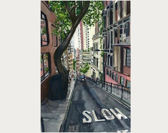 Hong Kong Street Watercolor Print | Travel Wall Art