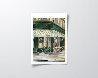 Paris Cafe Watercolor Art Print | Parisian Street Scene Illustration, French Cityscape, Paris Home Decor