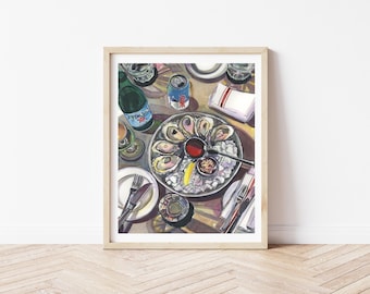 Oyster Still Life Art Print | Oyster Kitchen Wall Art | Coastal Food Painting | Seafood Wall Art | Dining Room Decor