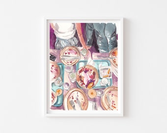 Eating Together Art Print - Kitchen Wall Art - Food Illustration in Watercolor - Hand Painted Wall Decor - Gift for Foodies