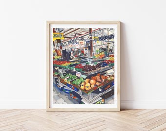 Granville Island Market Print | Vancouver Fruit Market Art | Granville Island Public Market Illustration | Vancouver Wall Art