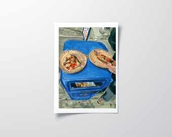 NYC Pizza Shop Watercolor Print | Soho Kitchen Wall Art