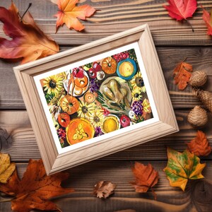 Thanksgiving Wall Art - Fall Themed Prints, Friendsgiving Art Prints, Minimalist Fall Home Decor, Illustrated Thanksgiving Dinner