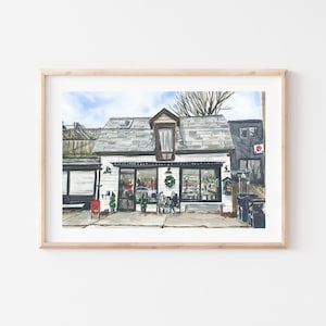 Toronto Coffee Shop Art Print - The Tiny&#39;s General Store Poster, Toronto Watercolor Painting, Toronto Wall Decor, Streetscape