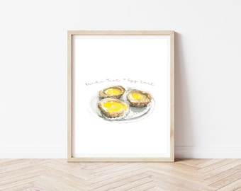Hong Kong Egg Tart Print | Dim Sum Food Art, Gouache Painting Replica
