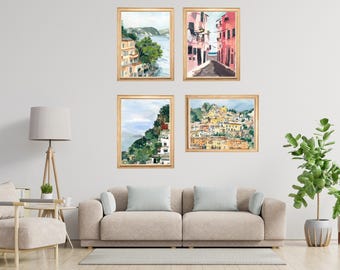 Set of 4 Italian Coast Prints - Amalfi, Positano and Portofino Gallery Wall Art