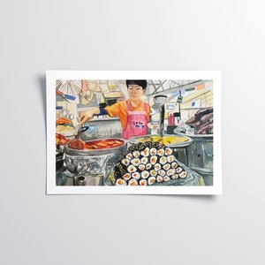Art coréen - art mural coréen, scène de marché coréen, Kim Bap, Corée, impression d'art coréen, peinture coréenne, art coréen, estampes coréennes, coréen