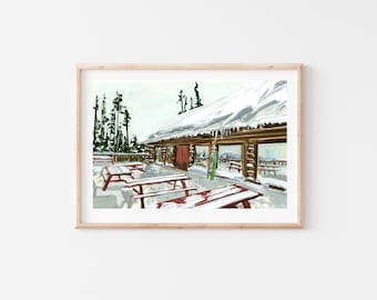 Ski Poster, Ski Print, Snowy Wall Art, Ski Gifts, Ski Art, BC Mountains, Winter Snow Trees, Ski Resort Travel, Mountain Art
