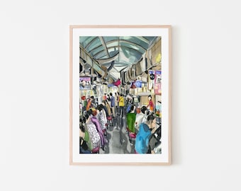 Korean Night Market Print | Street Food, Bustling Alley, Vibrant Culture Art