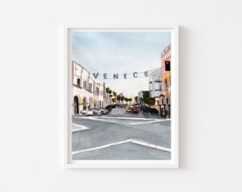 Venice Beach Art Print - Los Angeles Travel Poster - Abstract California - City Scape Painting - LA Wall Art - Retro America USA Gift