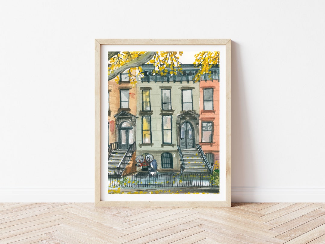 New York City Art Print, New York, Brown Stone, New York Streetscape ...