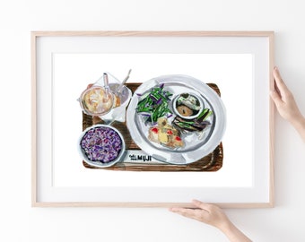 Muji Cafe Print - Noodle Poster,  Hong Kong Food, Food Art Print , Asian Food Poster, Food Illustration, Kitchen Decor, Dim Sum