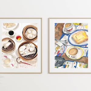 Dim Sum Art - Dim Sum, Food Art, Hong Kong Food Poster, Dim Sum Print, Dims Sum Wall Art, Cute prints Set of 2