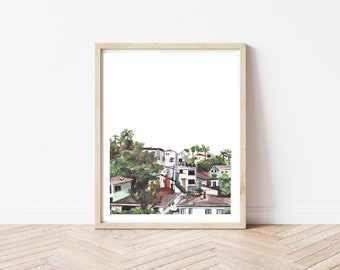 Silverlake, Los Angeles Neighbourhood Art Print - Street Scene Painting - LA Wall Decor - California Print - Travel Wall Art