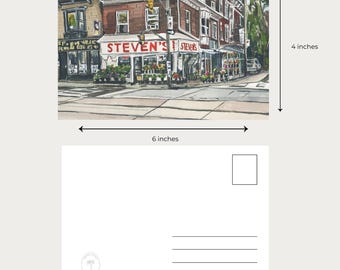 Cartolina artistica di Toronto Annex / Negozio di alimentari Steven's, cartolina di viaggio, cartolina di paesaggio urbano canadese
