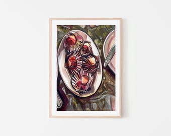 Scallops at Cervos NYC Print | Seafood Still Life Art | NYC Restaurant Food Painting | Coastal Kitchen Wall Art | Food Illustration Print