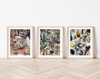 Set of 3 Oyster Bar Kitchen Prints - Coastal Dining Wall Art