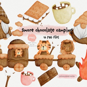 Smore chocolate lover,gnome chocolate watercolor clipart,animal forest camping png files