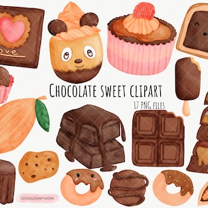 chocolate sweet bakery shop element watercolor for delicious menu.cute elements for card and cafe menu clipart.