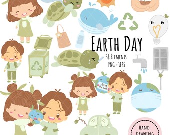 Earth Day Clipart Bundle, Eco-Friendly PNG Graphics, Earth Day Digital Download, Printable Nature Illustrations, Green Earth Clip Art.