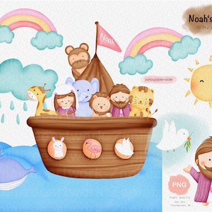 Die Arche Noah in der Bibel Geschichte Aquarell Clipart, Cartoon für Kinder unterrichten, Bibelgeschichte, Gott gehorchen