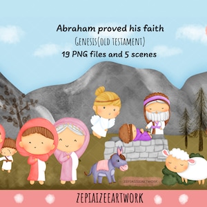 Abraham and Isaac story from bible Old Testament clipart.God&#39;s promise with Abraham to provide things.christian story book.
