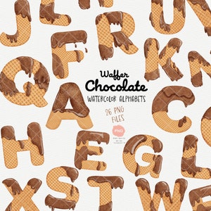 Chocolate melting waffer alphabet clipart font.dessert lettering chocolate set.