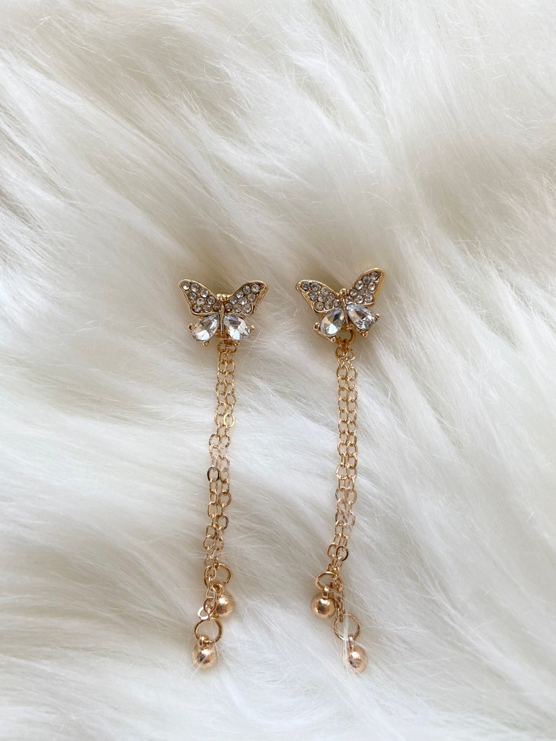 2 in 1 Gold Butterfly Drop Earring