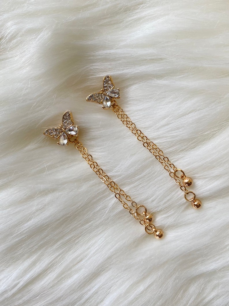 2 in 1 Gold Butterfly Drop Earring