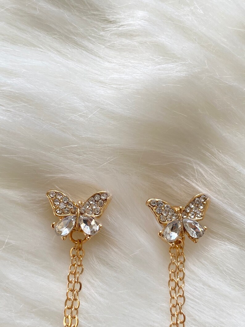 2 in 1 Gold Butterfly Drop Earring
