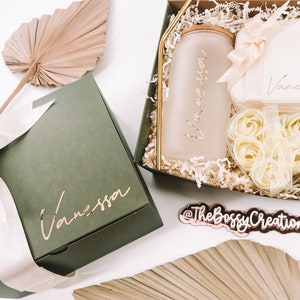 Sage Green Bridesmaid Proposal Gift Box Personalized Boho Wedding Party Favor Will You Be My Bridesmaid Tumbler Jewelry Box Self Care Box