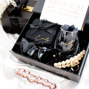 Zwarte geschenkdoos bruidsmeisje voorstel gepersonaliseerde boho bruiloft gunst zal je mijn bruidsmeisje zijn wijnglas sieradendoos zwart en goud